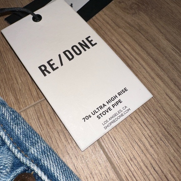 NWT RE/DONE 70’s Ultra High Rise Stove Pipe Blue Jeans Size 30 - Picture 5 of 10